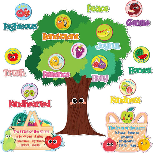 Fulmoon Fruit of The Spirit Bulletin Board Set Bible Religious Back to School Cutouts for Kids Sunday School Classroom Tree Wall Decor Educational...