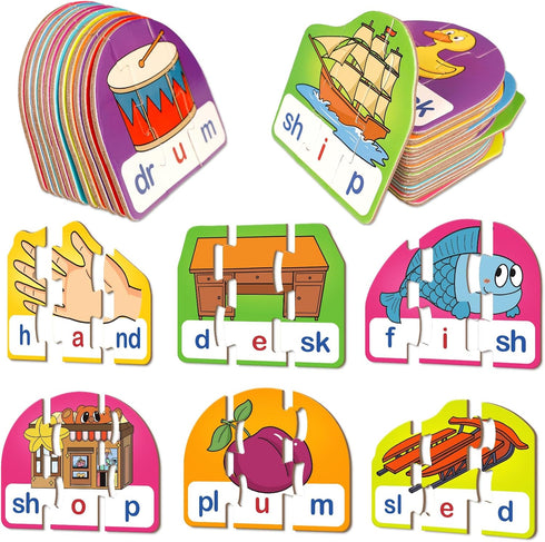 CVCC & CCVC Puzzle Cards for Kids,Word Games,Phonics Games,Speech Therapy Toys for Toddlers,4 Alphabet Letter Word Puzzles,Learning Spelling Games...