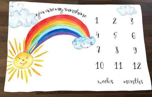 Sunshine Baby Monthly Milestone Blanket for Baby Boy and Girl, Rainbow Month Blanket for Baby Pictures Personalized, Includes Wreath and Frame Lar...