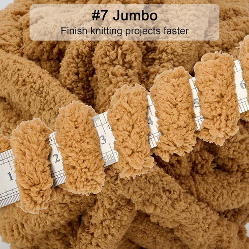 Chenille Chunky Yarn Super Bulky Soft Thick Fluffy Jumbo Giant Washable Polyester Big Yarn DIY for Arm Knit Blanket Cushion Bed Sofa Home Decor,Kh...