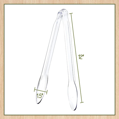 Plasticpro Disposable Plastic Serving Tongs 12'' inch Durable Heavy Duty Premium Serving Utensils Clear Pack of 2...
