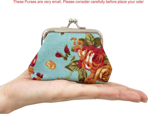 MIAO JIN 8Pcs Small Canvas Floral Coin Purses Present Bag with Clasp Kiss Lock Change Pouch Mini Coin Wallet Vintage Trinkets Pouch...