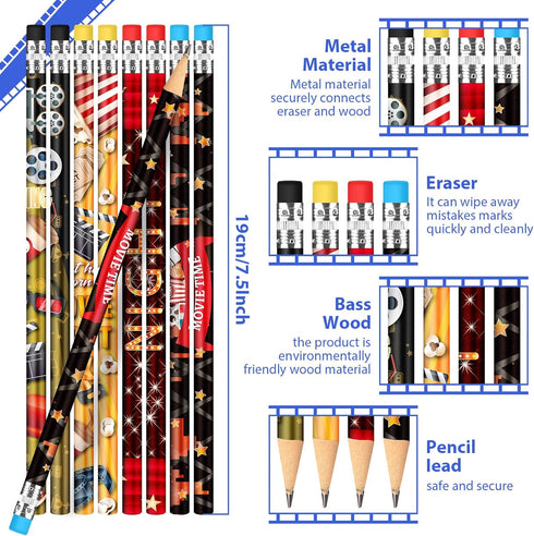 Sherr 36 Pcs Back to School Pencils First Day School Pencils Movie Night Pencils with Eraser Holiday Pencils Bulk for Kids Student Carnival Prize ...