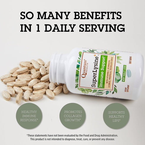 Quantum Health SuperLysine+ Advanced Formula Immune Support Supplement Lysine 1500 mg, Vitamin C Echinacea Licorice Bee Propolis & Odorless Garlic...