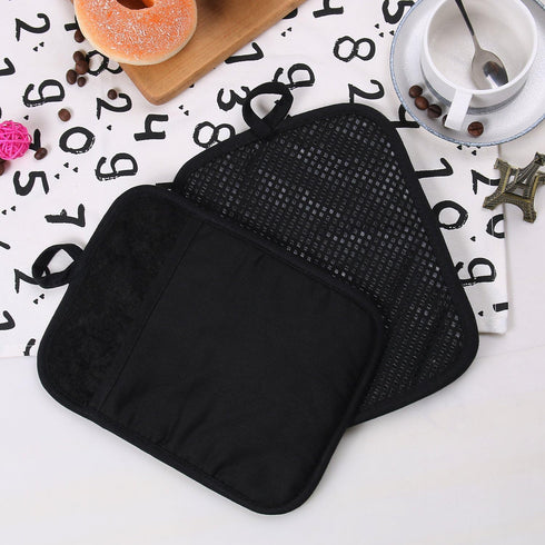 100% Cotton with Silicone Kitchen Everyday Basic Pot Holder Heat Resistant Coaster Potholder Oven Mitts with Pocket for Cooking and Baking Set of ...