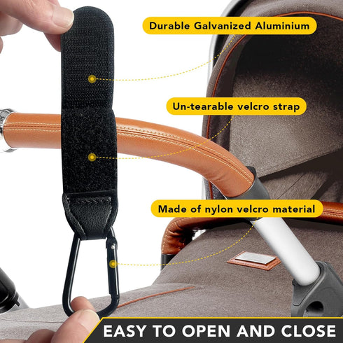 Baby Stroller Hooks for Hanging, 2 PCS Durable Leather Stroller Straps, Stroller Clips for Diaper Bags Pet Carts Grocery Shopping Bags, Mommy Hook...