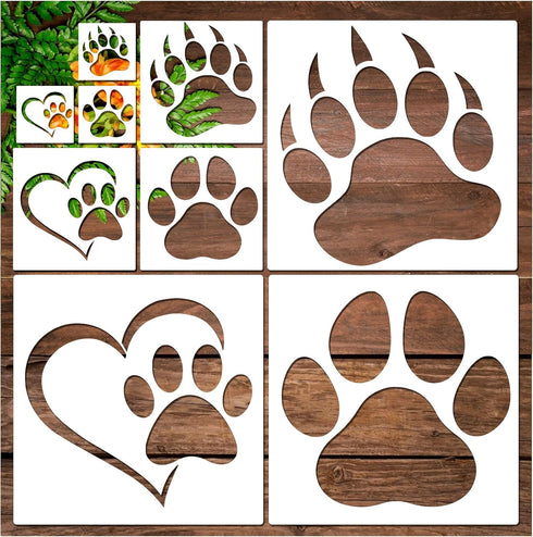Dog Paw Stencils, Small and Large Bear Heart Paw Stencil Template Reusable Stencils for Painting on Wood Wall Furniture Home Decor (9 pcs paw)...