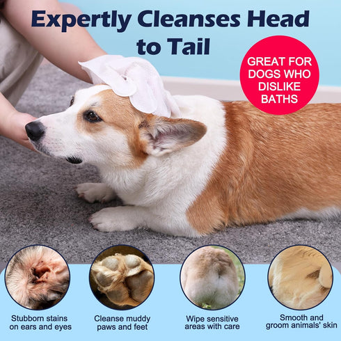 Pet Glove Wipes for Dogs, Dog Cleaning Gloves with Coconut Scented, Dual-Sided Pet Gloves Grooming for Cats with Wipes, Dog Cleaning Gloves Wipes ...