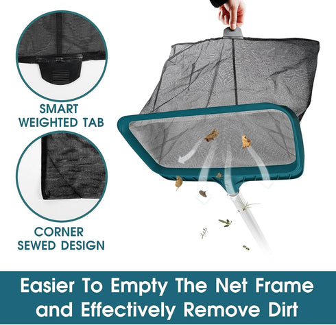 Poolvio Professional Swimming Pool Skimmer Net, Heavy Duty Pool Leaf Rake with Ultra Deep Fine Mesh Net Bag, Fast Cleaning Tool for Inground & abo...