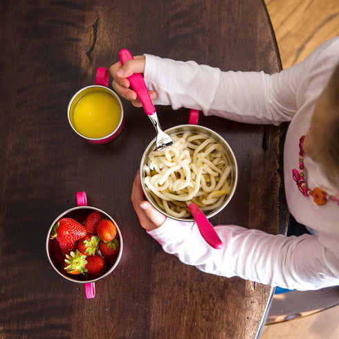 Innobaby Din Din Smart EZ Grip Spoon and Fork with Carrying Case, Utensil Set for Kids and Toddlers, BPA Free (Pink)...