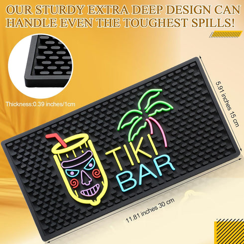 Tiki Bar Mat 6 x 12 Inches Thick Rubber Bar Mat Fluorescent Pattern Non Slip Bar Mat for Countertop Entertaining and Vibrant Home Bar Service Mat ...
