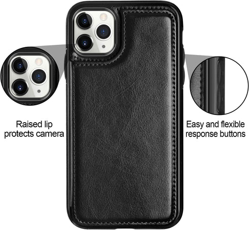 HianDier for iPhone 11 Pro Case with Card Holder Wallet Case for Women Men with Magnetic Closure Shockproof Cover for iPhone 11 Pro Phone Case-Bla...