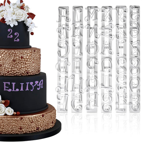 Fondant Letter Cutters for Cake Decorating – Plastic Alphabet Fondant Cutters with A-Z Letters and 0-9 Numbers (9.84" L × 0.98" W) with Multipurpo...