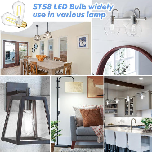 6-Pack Dimmable LED Light Bulbs, 7W 60Watt Equivalent Edison Bulbs, 900LM Ultra Bright LED Bulbs, 5000K Daylight White, ST58 Vintage Antique Bulbs...