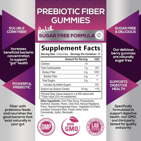 Sugar-Free Fiber Gummies - 4g Soluble Prebiotic Fiber per Serving - Natural Support for Digestive Health & Regularity - Nature's Daily Plant-Based...