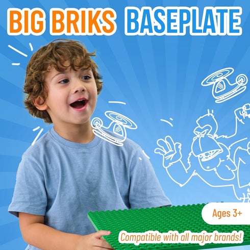 Strictly Briks Classic Big Briks Stackable Baseplates, Large Pegs for Ages 3 and Up, 100% Compatible with All Major Brands, Green, 1 Piece, 13.75"...