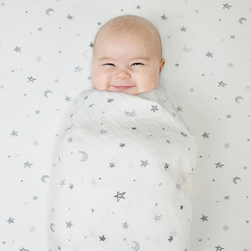 TL Care Fitted Crib Sheet 28" x 52", Soft Breathable Neutral 100% Cotton Jersey Sheet, Stars and Moons, for Boys and Girls, Fits Crib and Toddler ...