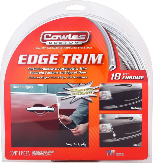 Cowles Custom - Enhanced 18ft Chrome U-Channel Edge Guard Trim, 18feet Rubber Bumper Protector accessory, Door Guard for Cars, Trucks, SUV, ATV, B...