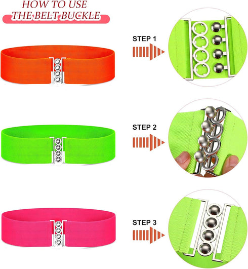 Syhood Halloween Neon Belts for Women 80s Neon Belt 80s Waist Belt Stretch Wide Waistband Elastic Belt Vertical Clasp Buckle Belts for Women Girls...