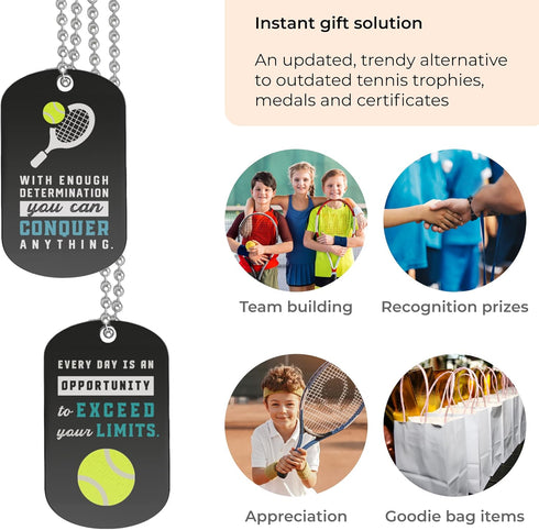 Inkstone Tennis Dogtag Necklaces | (12 Pack) |Motivational Saying For Tennis Team | Encouraging Gift for Students, Teams, and Fans...