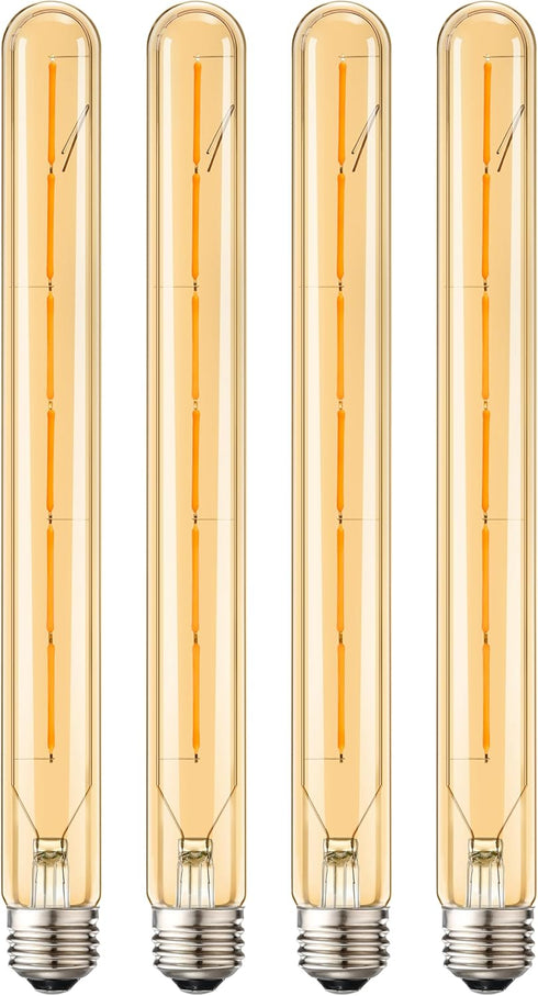 LEOOLS T300 Vintage LED Filament Bulb T10 6W Dimmable Led Edison Light Bulb 11.8inch Long Tubular Vintage LED Light,E26 Medium Base,Amber Glass,Wa...