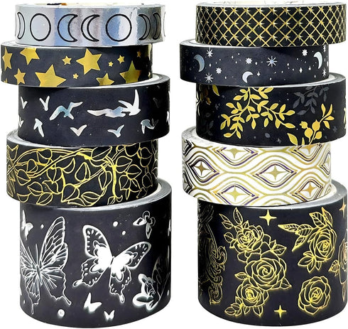 allydrew Decorative Gold Foil Washi Tape Box Set for Arts & Crafts, Scrapbooking, Stationery, Diary (10 Rolls), Midnight...