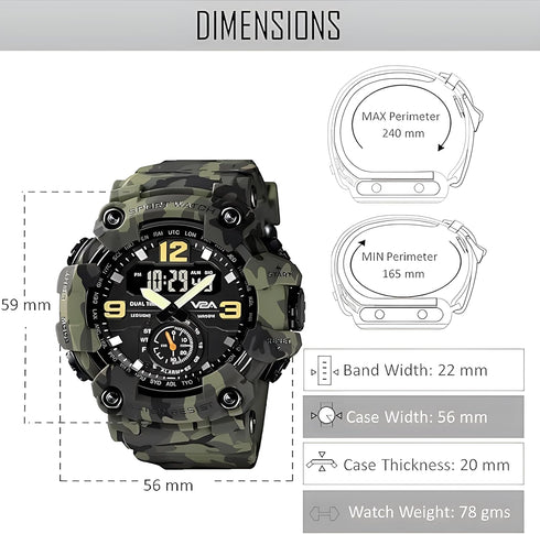 Gosasa Men's Large Face Outdoor Sports Watches Military S-Shock Watch Waterproof, Backlight, Alarm, Stopwatch Features - Rugged Wristwatch for Tra...