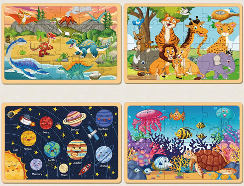 Puzzles for Kids Ages 4-6 Years Old, 4 Pack 24 PCs Jigsaw Puzzles Preschool Educational Brain Teaser Boards Toys Gifts Toddlers Children, Wooden p...