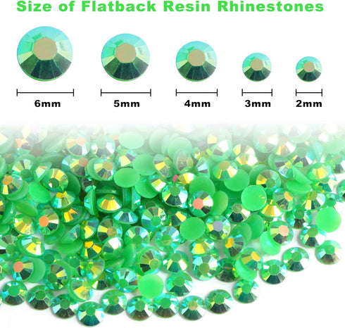 Resin Rhinestones Kit for Crafts,8400 pcs Green AB Jelly Flatback Rhinestones Mixed 5 Sizes 2mm-6mm with B7000 Glue Tweezers and Wax Pencil for Fa...
