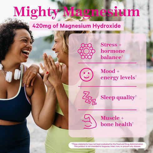 Pink Stork Magnesium Supplement for Women with Vitamin D - Mood, Natural Calm & Energy Levels - Digestion, Heartburn, & Constipation Support for P...