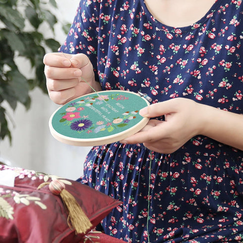 BERYA Handmade Embroidery Starter Kit Set with Pattern Including Embroidery Cloth,Bamboo Embroidery Hoop, Color Threads, and Other Tools Kit for B...