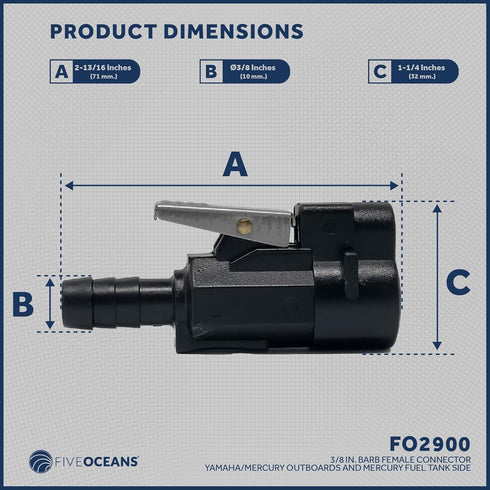 Five Oceans 3/8-Inch Barb Female Fuel Line Quick Connector for Yamaha/Mercury Outboard Connections and Mercury Fuel Tank Side, Replaces Part 22-13...
