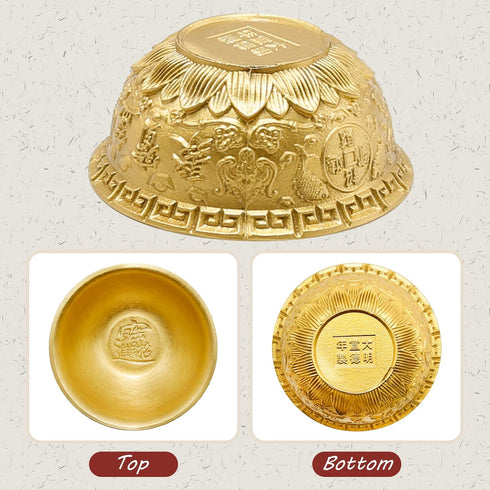 Feng Shui Treasure Basin Wealth Prosperity Bowl, Mini Brass Cornucopia Bowl, Golden Offering Bowl Good Luck Table Centerpieces Home Office Decorat...