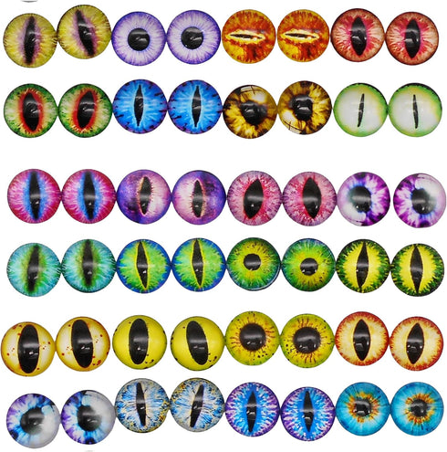 JJGQAZ 40PCS(20Pairs) 15mm Mixed Style Dragon Eyes Doll Eyes Half Round Glass Dome Cabochons for Doll Puppet or DIY Jewelry Making...