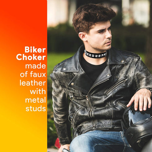 Skeleteen Biker Leather Studded Choker - Gothic Punk Rock N Roll Jewelry Accessories Leather and Metal Collar Costume Necklace...
