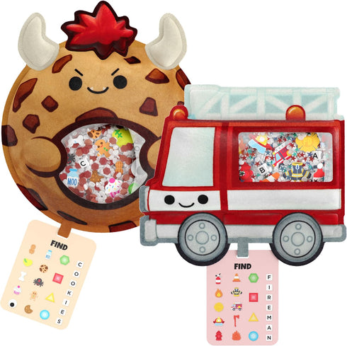 BIZYBOO - The Original Seek & Find Plush - Hidden Object Search Problem Solving Educational Matching Game for Kids 2 and Up - 2 Pack (Crumbs & Bla...