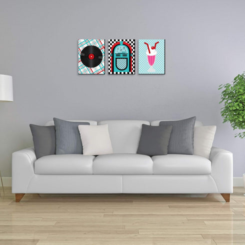 Big Dot of Happiness 50's Sock Hop - 1950s Wall Art, Room Decor and Rock N Roll Themed Room Home Decorations - Gift Ideas - 7.5 x 10 inches - Set ...