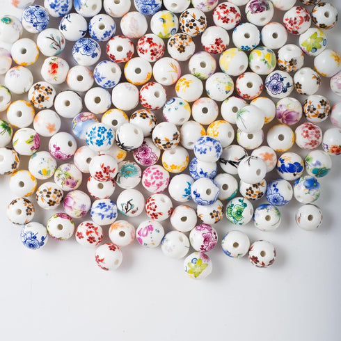 ToBeIT 100pcs Flower Ceramic Beads Craft Porcelain Bead Colorful Bead Set Chinese Handmade Spacer Ceramic Beads for Jewelry Making Necklace Bangle...
