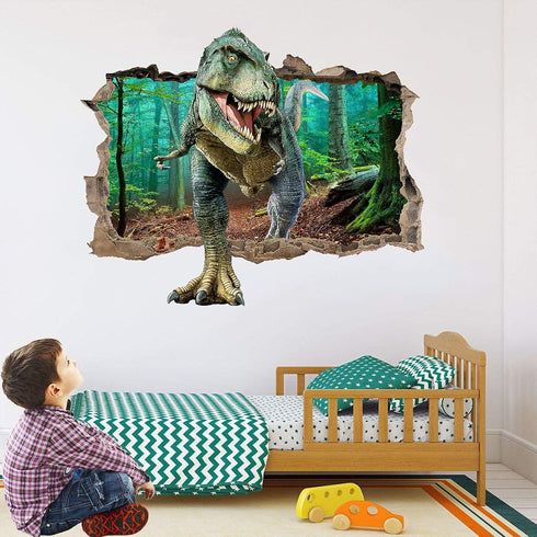 Supzone Dinosaur Wall Stickers Broken 3D Decorative Wall Decals Removable Boys Bedroom Baby Nursery Childrens Wall Decor...
