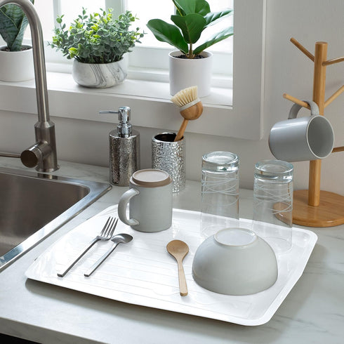 Kitchen Details Countertop Draining Tray | Dimensions: 18"x 15"x 1"| Designed for Stand Alone Dish Racks | Durable | Prevents Water Build Up | Whi...