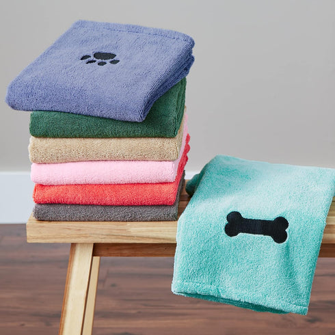 Bone Dry Pet Grooming Towel Collection Absorbent Microfiber X-Large, 41x23.5", Embroidered Stonewash Blue...