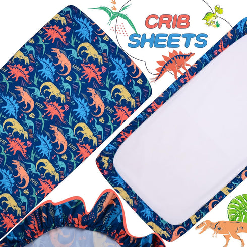 Cloele Dinosaur Fitted Crib Sheet for Boys 1 Pack Baby Nursery Sheet Soft Cozy Bed Sheet for Standard Crib and Toddler Mattresses - Navy Crib Matt...