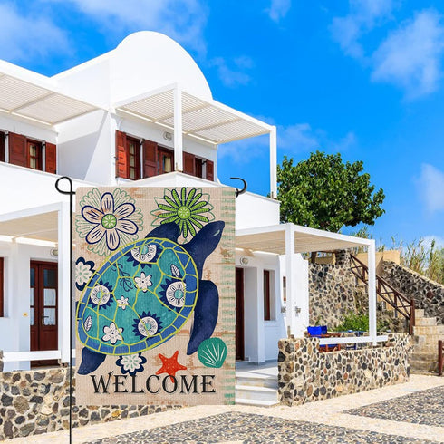 Home Decorative Welcome Quote Outdoor Turtle Beach Garden Flag Double Sided, Tropical Ocean House Yard Flag, Rustic Coastal Garden Yard Nautical S...