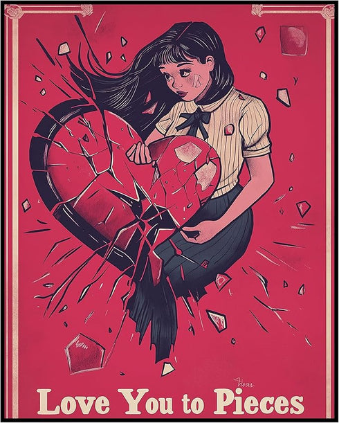 Posterizer 1 pcs-Love You to Pieces-cute retro design-Valentine's day inspired -1-Romantic Art-Typography Art-Gift for Couples boyfriend girlfrien...