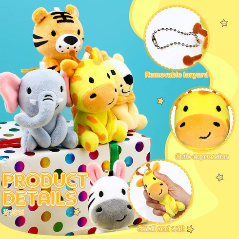 6 Pcs Mini Stuffed Forest Animals Jungle Bulk Plush Animal Toys 4 Inch Cute Plush Elephant Lion Giraffe for Baby Shower Christmas Birthday Gift St...