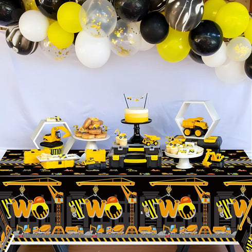 3Pcs Construction Birthday Party Tablecloth Dump Truck Plastic Table Covers for Kid Two 2nd Birthday Table Decorations Construction Theme Disposab...