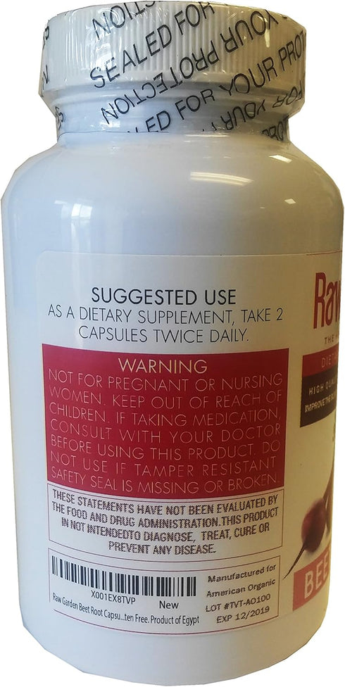 Beet Root Vegetarian Capsules (200 ct) Beta vulgaris with a High Nitrate Content. Non - Irradiated Non-sulfites - Gluten Free....