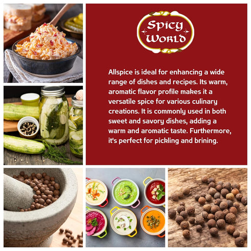 Spicy World Whole Allspice Berries 14 Oz Resealable Bag | All Spice Pimento Jamaica Pepper for Cooking & Seasoning | Versatile Berry for Curries, ...