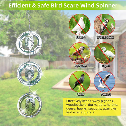 Bird Scare Discs Set, Highly Reflective Bird Reflectors Wind Spinner, Extra Sparkly Owl Wind Spinner Bird Devices to Scare Birds Away from Yards O...