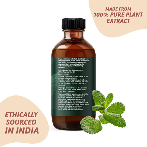 Folkulture Peppermint Oil for Hair Growth - 4 Fl Oz - 100% Pure, Natural and Undiluted Organic Essential Oil, Premium Grade with Glass Dropper, Pe...